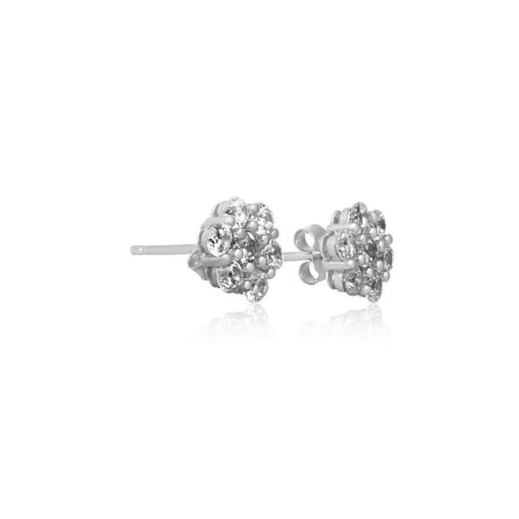 Gorgeous New Sim Diamond Floral Design Cluster Stud Earrings~925 Sterling Silver - Picture 4 of 4